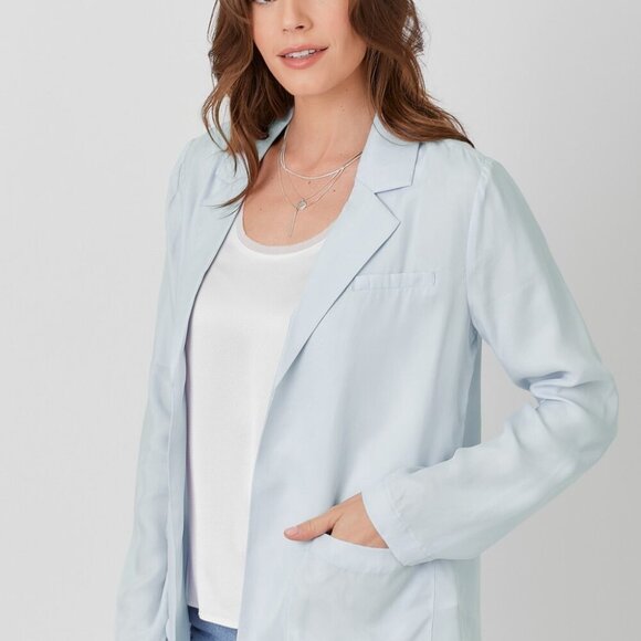 MYSTREE Chic Light Blue Open Front Blazer Jacket Women’s Size Business Casual - Picture 2 of 4